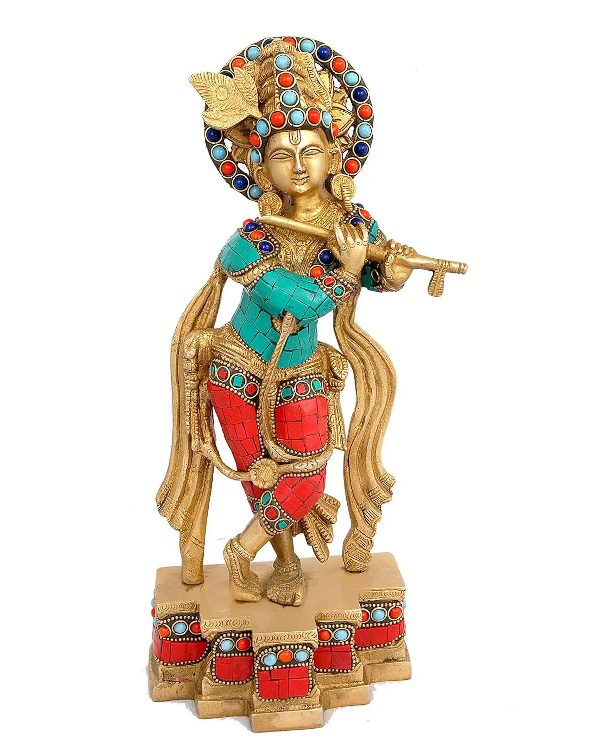Handcrafted Brass Krishna Statue Home Decor Gifting(12.5" Height X 5.1" Width) - ArtyCraftz.com