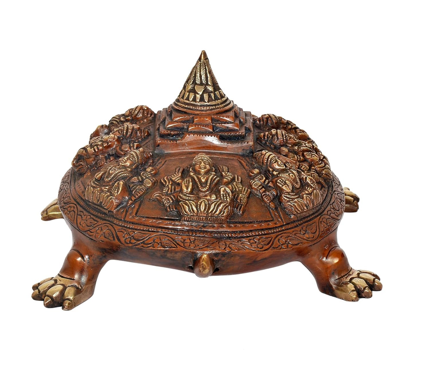 Handcrafted Brass Kurma Tortoise with Ashta Lakshmi & Sri Yantra Back View-ArtyCraftz.com