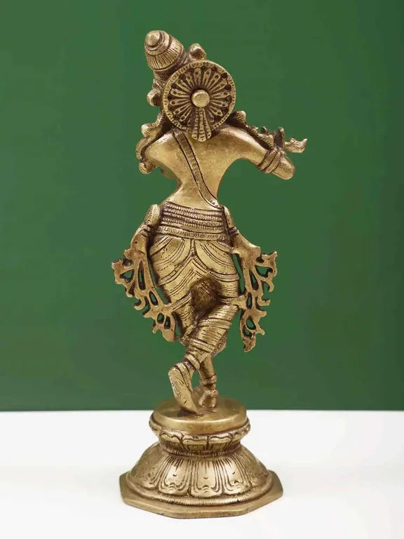 Handcrafted Brass Lord Krishna Playing Flute Idol 9 Inches-ArtyCraftz.com