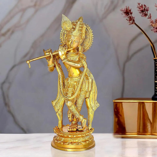 Handcrafted Brass Murlidhar Krishna Statue Height 11 Inches - ArtyCraftz.com