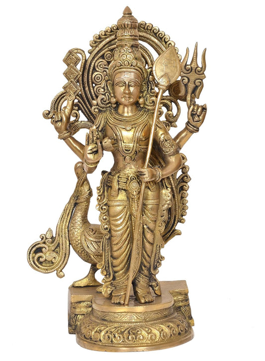 Handcrafted Brass Murugan Statue with Peacock-ArtyCraftz.com