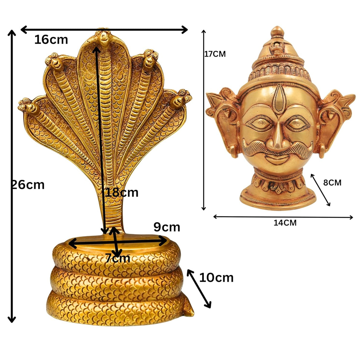 Handcrafted Brass Nag Devta Face Mask Statue Measurement - ArtyCraftz