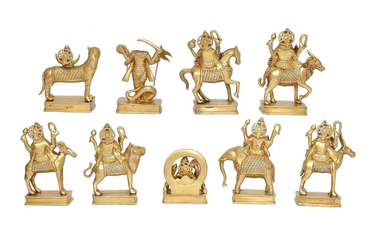 Handcrafted Brass Navagraha Idol Set with Vahanas for Home Temple & Vastu-ArtyCraftz.com