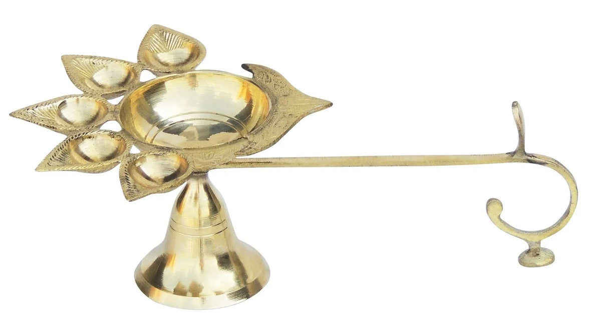 Handcrafted Brass Panchmukhi Aarti Diya with camphor holder, perfect for puja, festivals, and home decor-ArtyCraftz.com