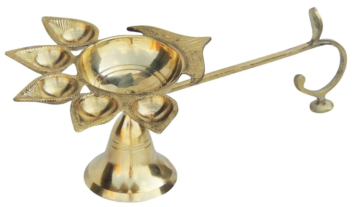 Handcrafted Brass Panchmukhi Aarti Diya with camphor holder, perfect for puja, festivals, and home decor-ArtyCraftz.com