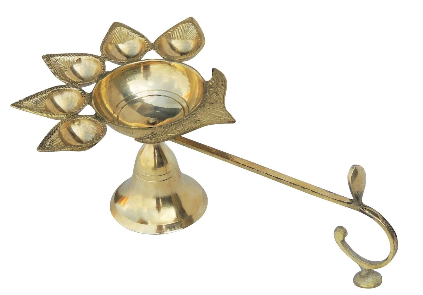 Handcrafted Brass Panchmukhi Aarti Diya with camphor holder, perfect for puja, festivals, and home decor-ArtyCraftz.com
