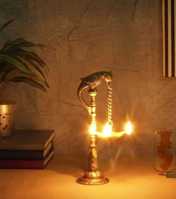 Handcrafted Brass Parrot Design Brass Diya, Oil Diya Lamp, Parrot Brass Diya Home Temple - ArtyCraftz.com