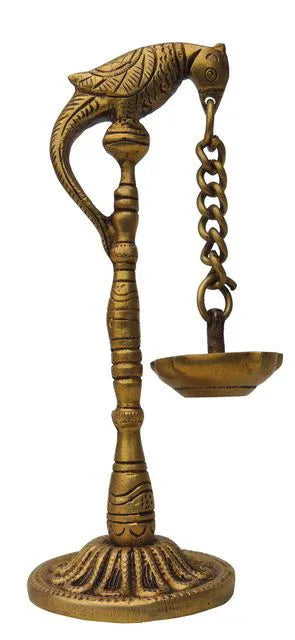 Handcrafted Brass Parrot Diya for Gifting for House Warming, Wedding 2.5*2.5*7.2 Inches - ArtyCraftz.com