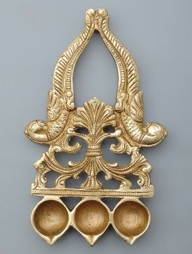 Handcrafted Brass Parrot Engraved 3-Wick Aarti Diya, perfect for puja, festivals, and home decor, featuring a beautiful parrot design-ArtyCraftz.com