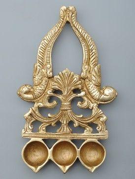 Handcrafted Brass Parrot Engraved 3-Wick Aarti Diya, perfect for puja, festivals, and home decor, featuring a beautiful parrot design-ArtyCraftz.com