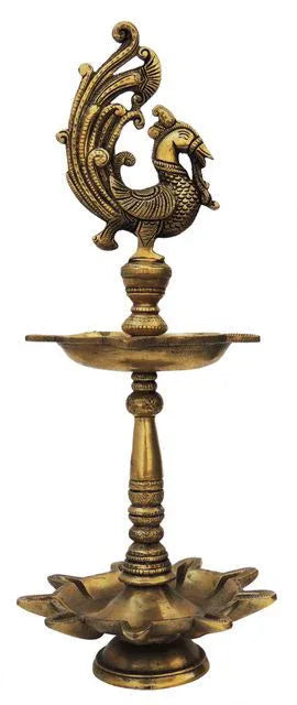 Handcrafted Brass Peacock Deepak with Stand for Pooja and Gifting for House Warming 7*2*17.5 Inches - ArtyCraftz.com