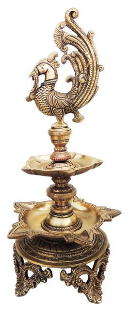Handcrafted Brass Peacock Diya Lamp for Home Decor and Gifting 7.5*7.5*16.5 Inches - ArtyCraftz.com