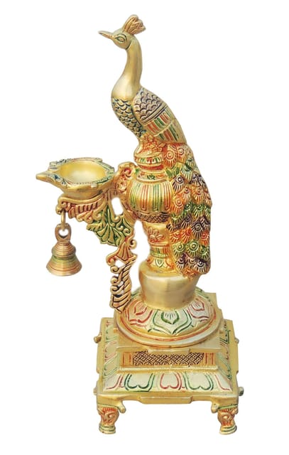Handcrafted Brass Peacock Diya Lamp with Bell-ArtyCraftz.com