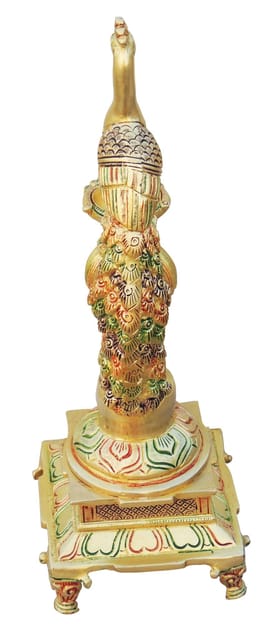 Handcrafted Brass Peacock Diya Lamp with Bell Back View-ArtyCraftz.com