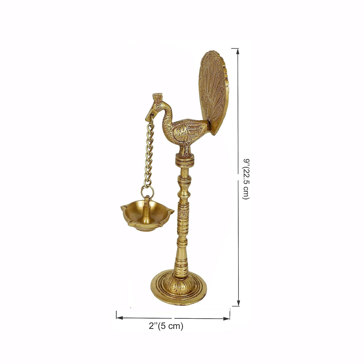Handcrafted Brass Peacock Hanging Diya Lamp Set of 2 Measurement-ArtyCraftz.com