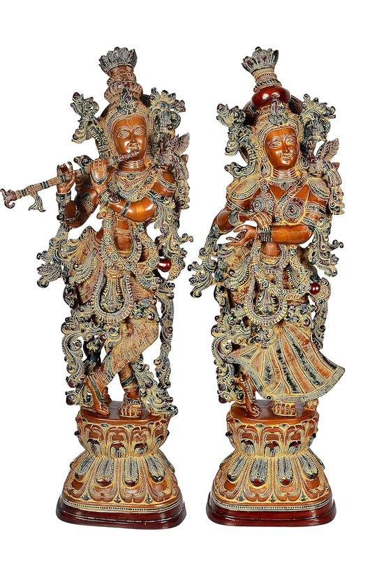 Handcrafted Brass Radha Krishna 29 inches Statue Set-ArtyCraftz.com