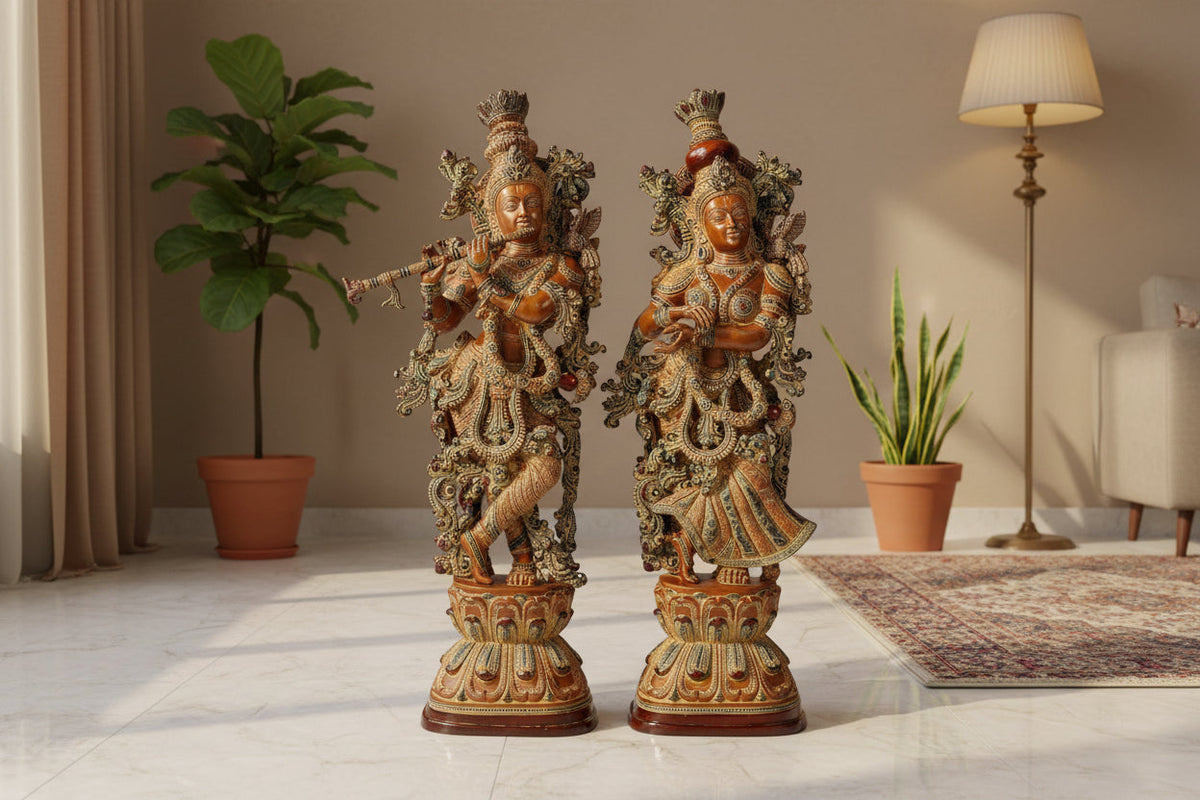 Handcrafted Brass Radha Krishna 29 inches Statue Set-ArtyCraftz.com