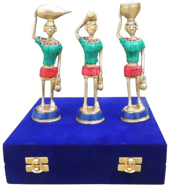 Handcrafted Brass Rajasthani Musical Set Of 3 for Showpiece - ArtyCraftz.com