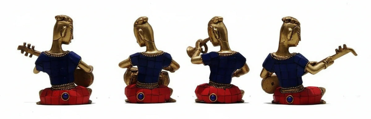 Handcrafted Brass Rajasthani Musical Set Of 4 Showpiece-ARtyCraftz