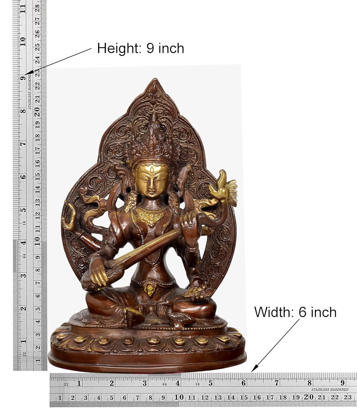 Handcrafted Brass Saraswati Statue with Veena for Home Temple-ArtyCraftz.com