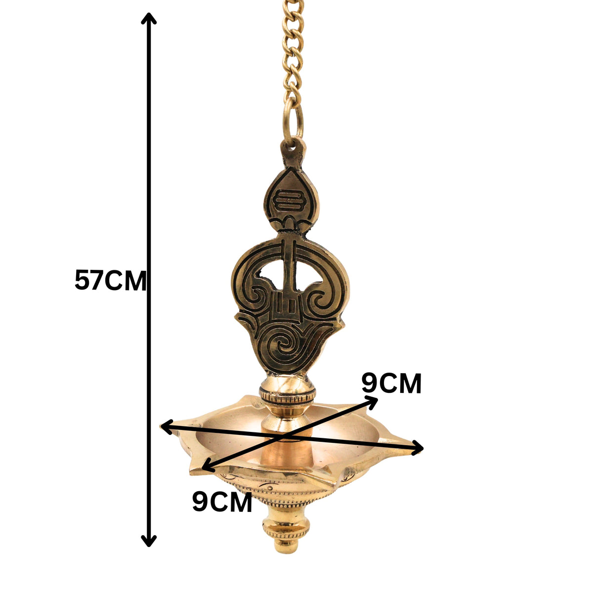Handcrafted Brass Tamil Om Hanging Diya Lamp with Chain-ArtyCraftz.com