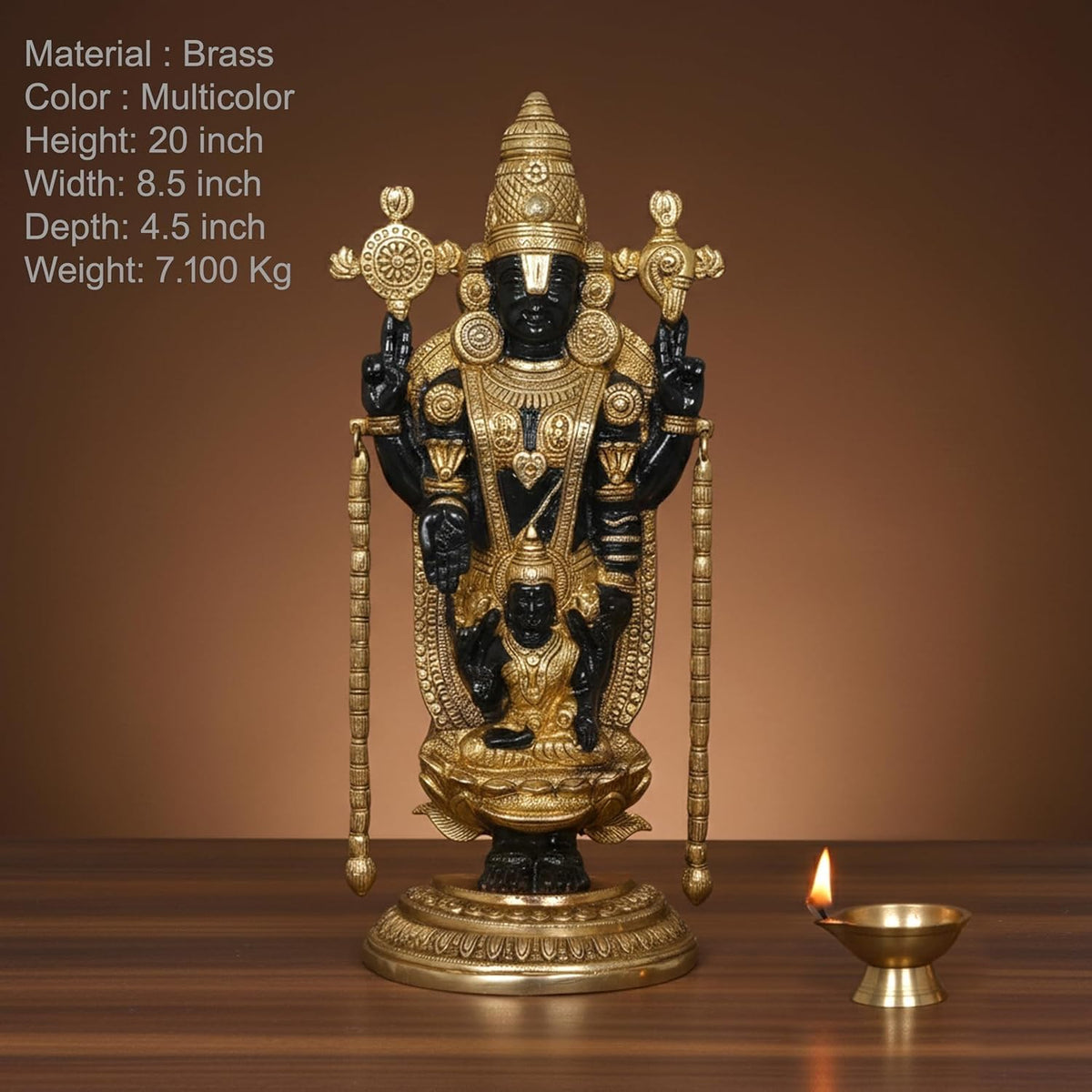 Handcrafted Brass Tirupati Balaji Venkateswara Swamy Statue Measurement-ArtyCraftz.com
