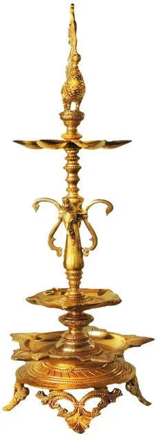 Handcrafted Brass Traditional Diya's for Pooja Mandir (Kuthu Vilakku) 7*7*28 Inches - ArtyCraftz.com
