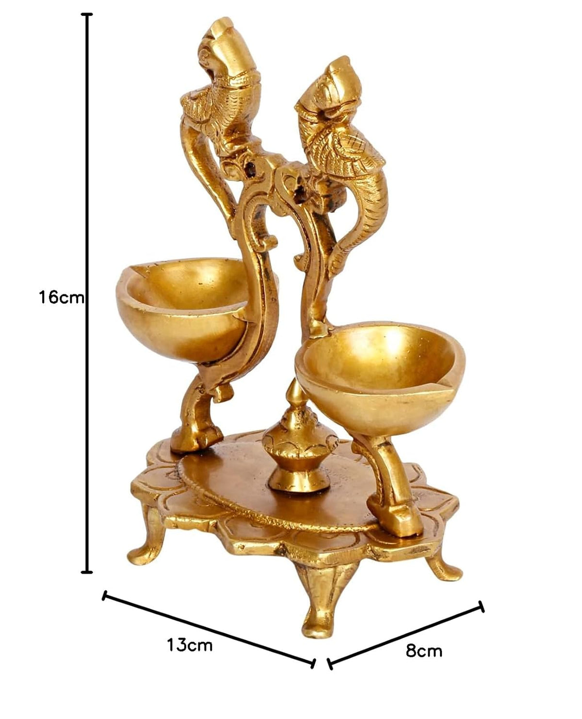 Handcrafted Brass Twin Parrot Diya Lamp Measurement- ArtyCraftz.com
