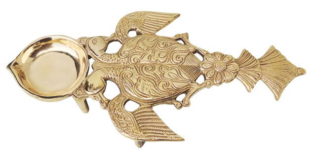 Handcrafted Brass Twin Peacock Design Brass Pooja Spoon - ArtyCraftz.com