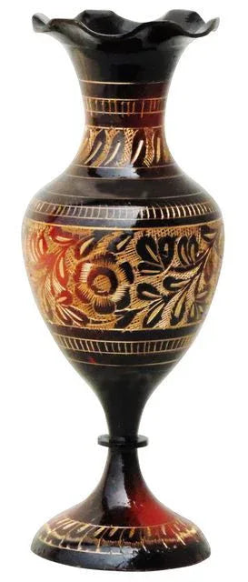 Decorative Engraved Black Brass Floral Vase-ArtyCraftz.com