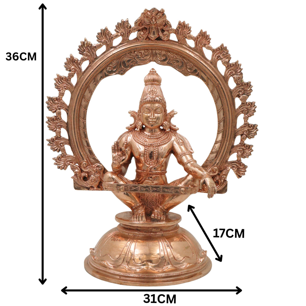 Handcrafted Bronze Ayyappa Idol, Swami Ayyappa Manikandan Dharma Sastha Sabarimala Vigraham, Gold, 14 Inch-ArtyCraftzcom