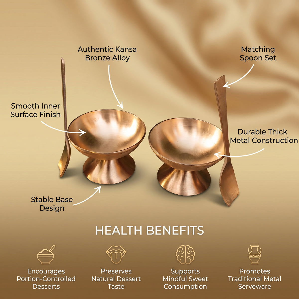 Handcrafted Bronze Dessert Bowl with Spoon Set-ArtyCraftz.com