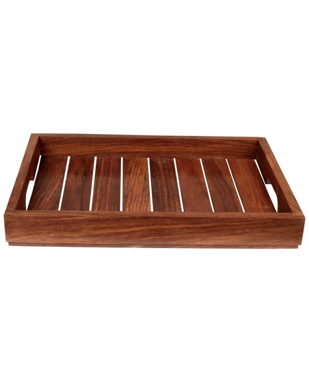 Handcrafted Brown Rectangular Wooden Serving Tray Set