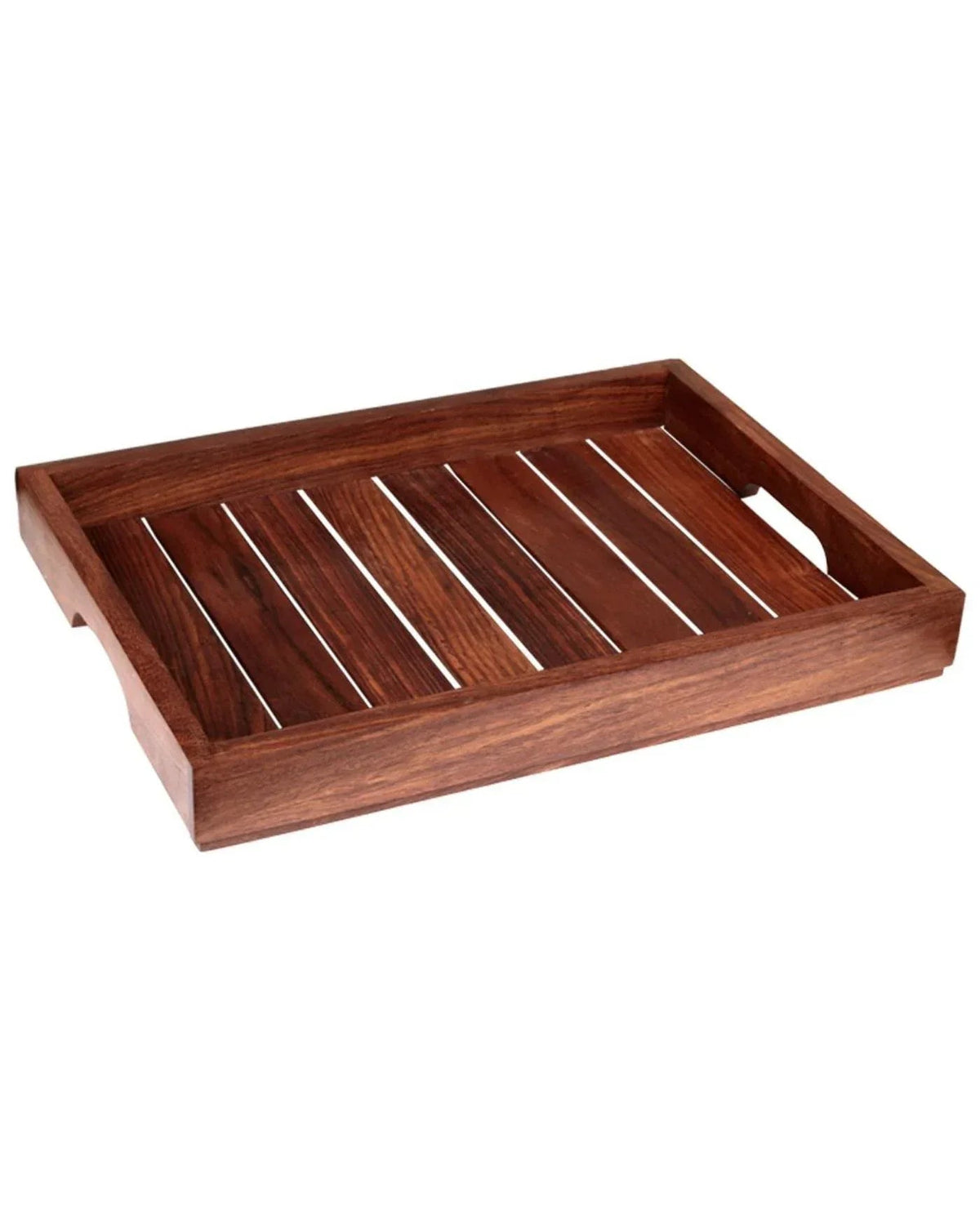 Handcrafted Brown Rectangular Wooden Serving Tray Set