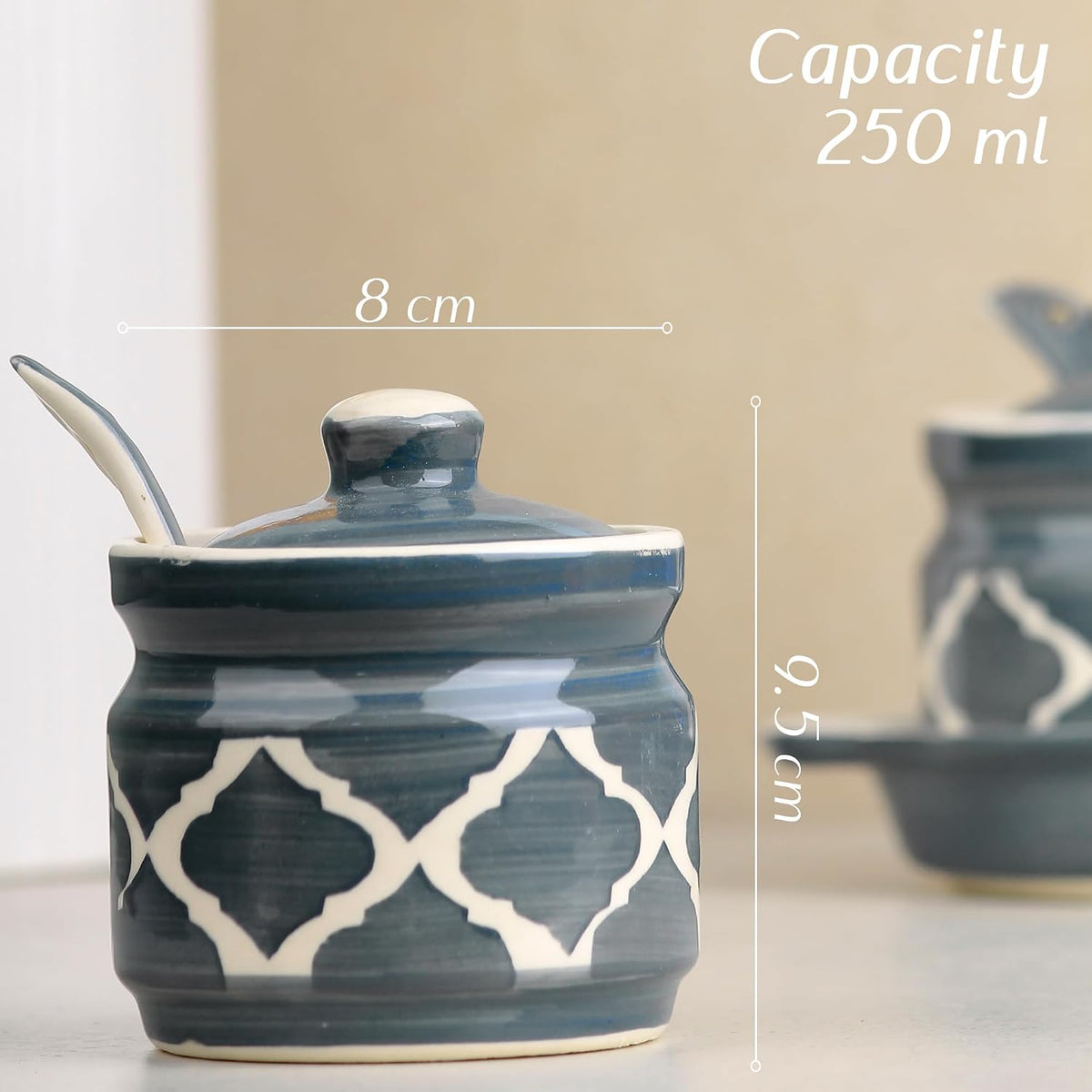 Handcrafted Ceramic Pickle Jar-barni with Lid Moraccan Blue and Grey-ArtyCraftz.com