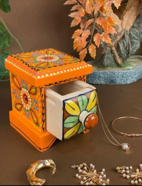 Handcrafted Ceramic Single Drawer Jewellery Box 4 Inches - ArtyCraftz.com