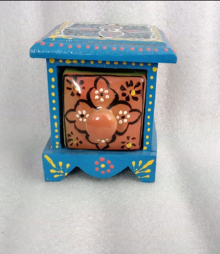 Handcrafted Ceramic Single Drawer Jewellery Box 4 Inches Sky Blue Color - ArtyCraftz.com