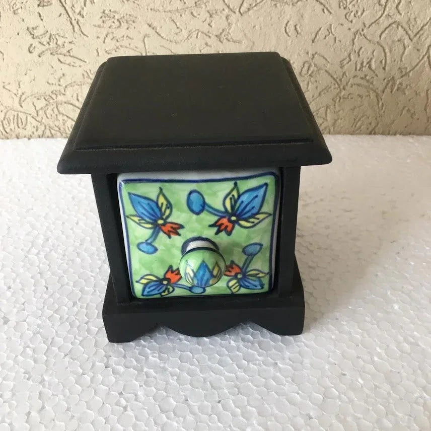 Handcrafted Ceramic Single Drawer Jewellery Box Black Color - ArtyCraftz.com