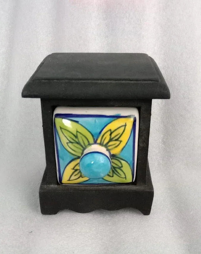 Handcrafted Ceramic Single Drawer Jewellery Box Black Color 4 Inches - ArtyCraftz.com