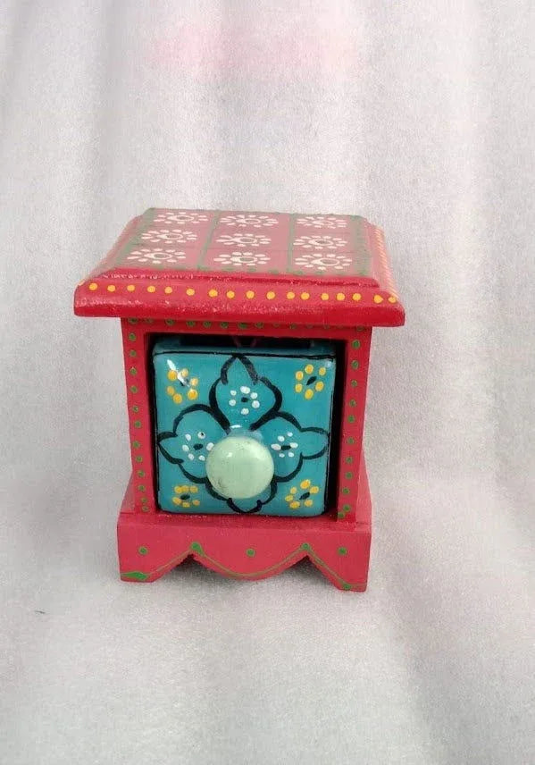 Handcrafted Ceramic Single Drawer Jewellery Box Red Color 4 Inches - ArtyCraftz.com