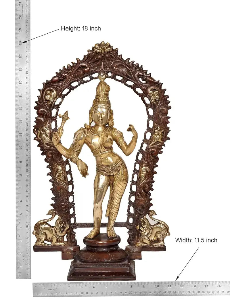 Handcrafted Chola Style Brass Ardhanarishvara Statue with Ornate Arch Measurement-ArtyCraftz.com
