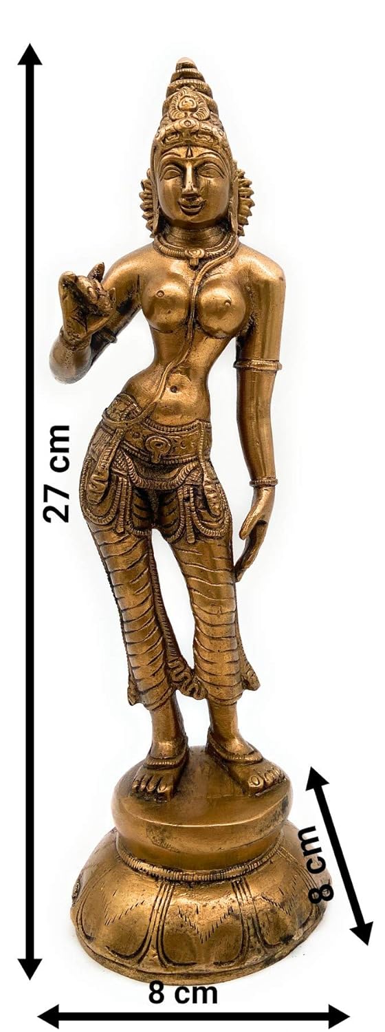 Handcrafted Chola style brass Parvati statue with antique finish Measurement-ArtyCraftz.com