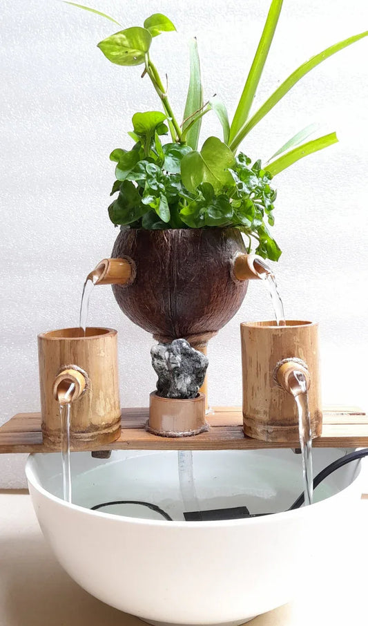 Handcrafted Coconut Shell and Bamboo Mini Table Fountain-ArtyCraftz.com