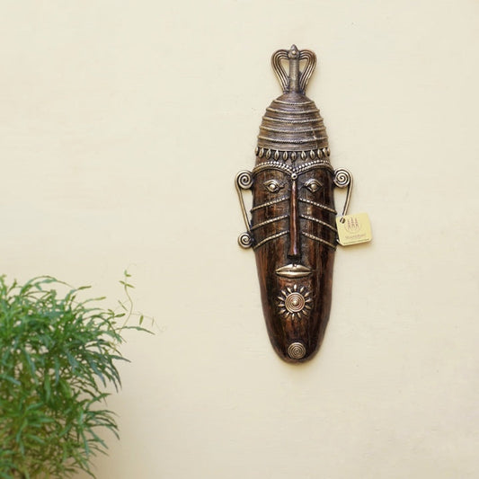 Handcrafted Dhokra Brass Tribal Face Wall Mask-ArtyCraftz.com