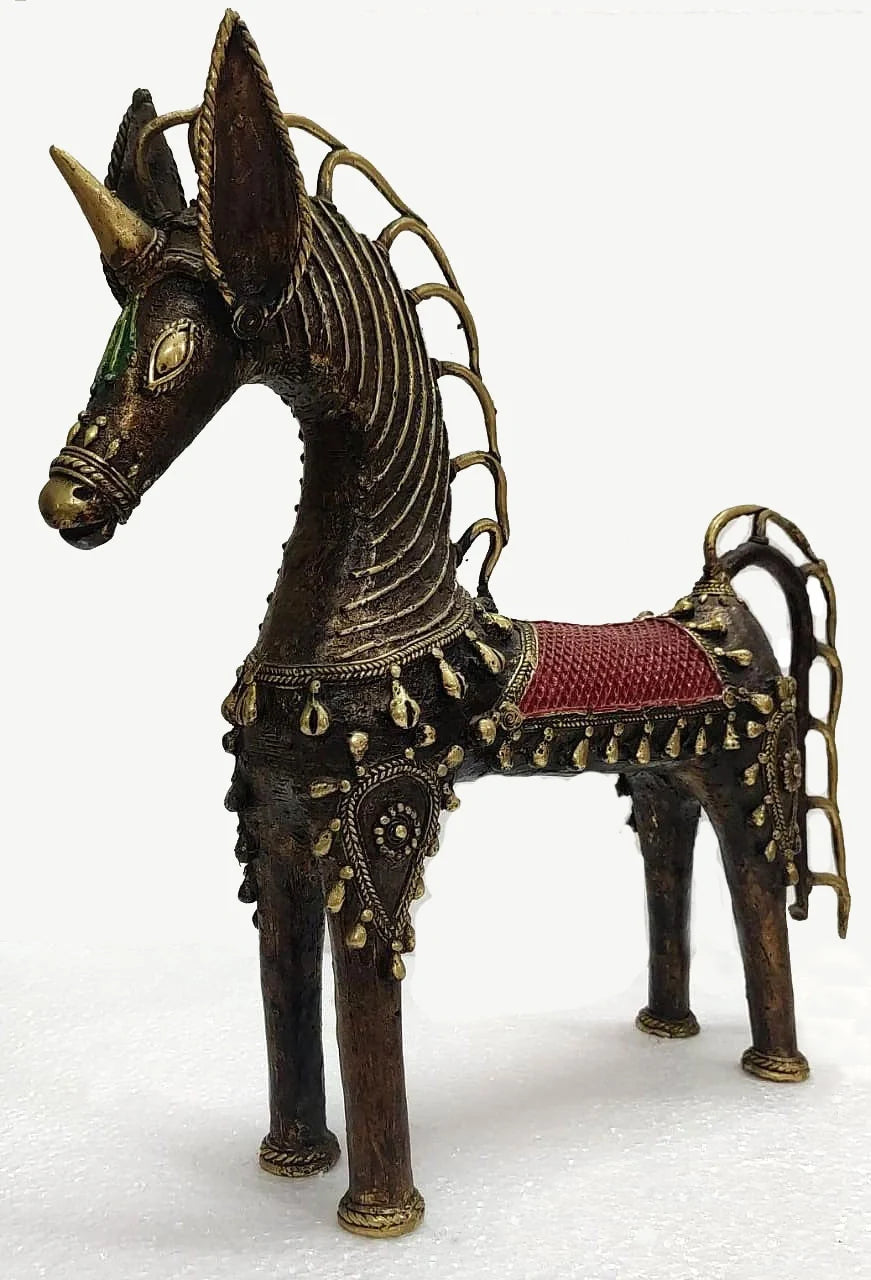Handcrafted Dhokra Horse Sculpture -Tribal Brass Horse Showpiece for Ethnic Home Decor-ArtyCraftz.com