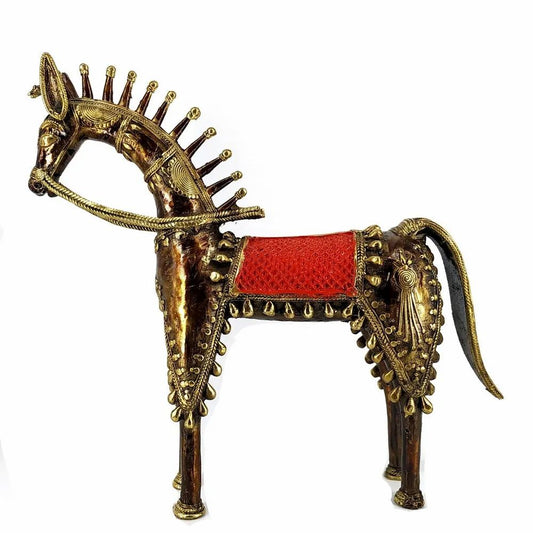 Handcrafted Dhokra Horse Showpiece in Brass Finish -ArtyCraftz.com