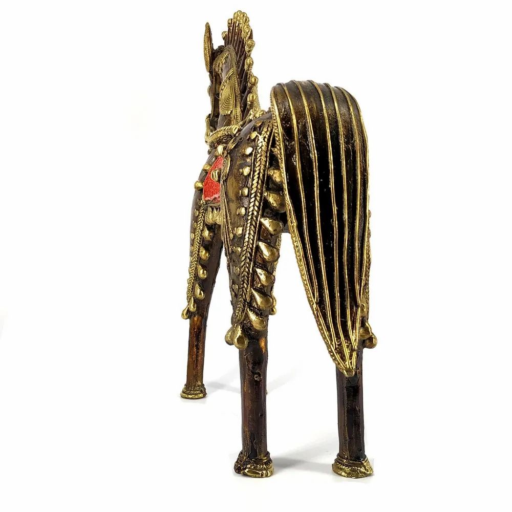Handcrafted Dhokra Horse Showpiece in Brass Finish -ArtyCraftz.com
