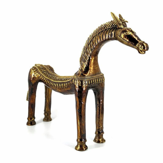 Handcrafted Dhokra Horse Statue Front View-rtyCraftz.com