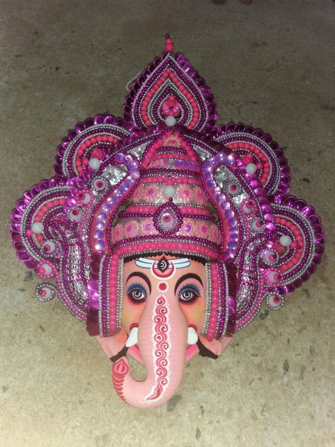 Handcrafted Ganesha Paper Mache Mask for Wall Hanging for Home Decor and Office Decor 1.5*1.5 Feet - ArtyCraftz.com