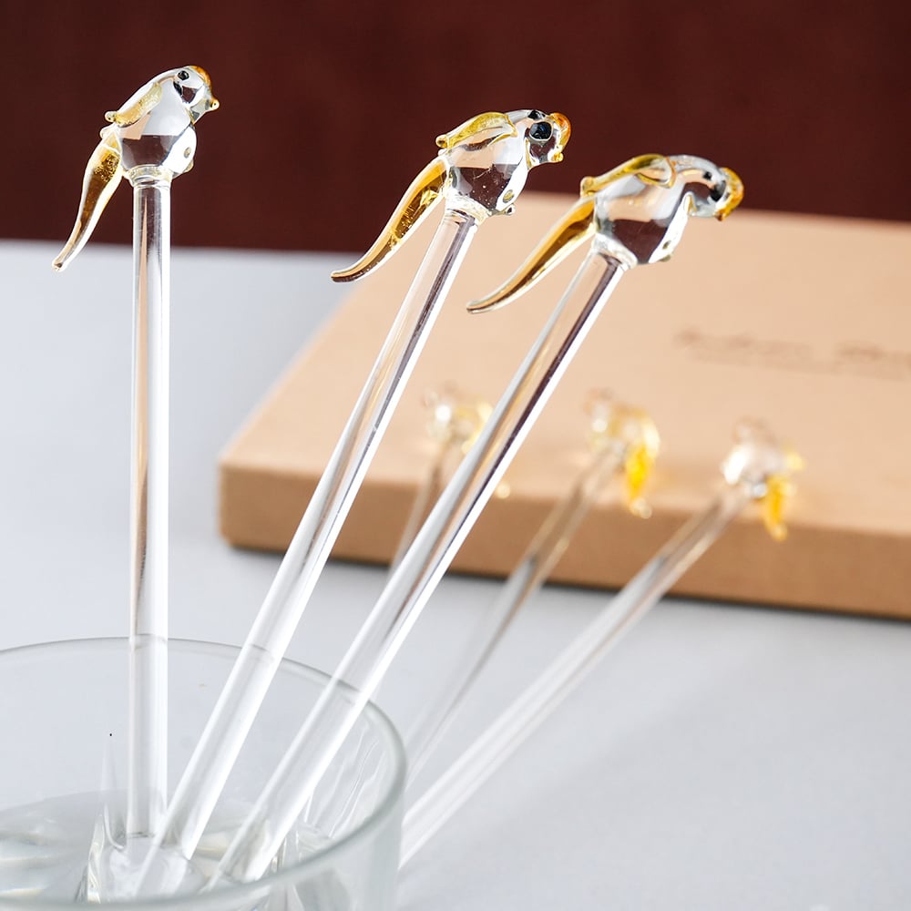 Handcrafted Glass Parrot Swizzle Sticks-ArtyCraftz.com